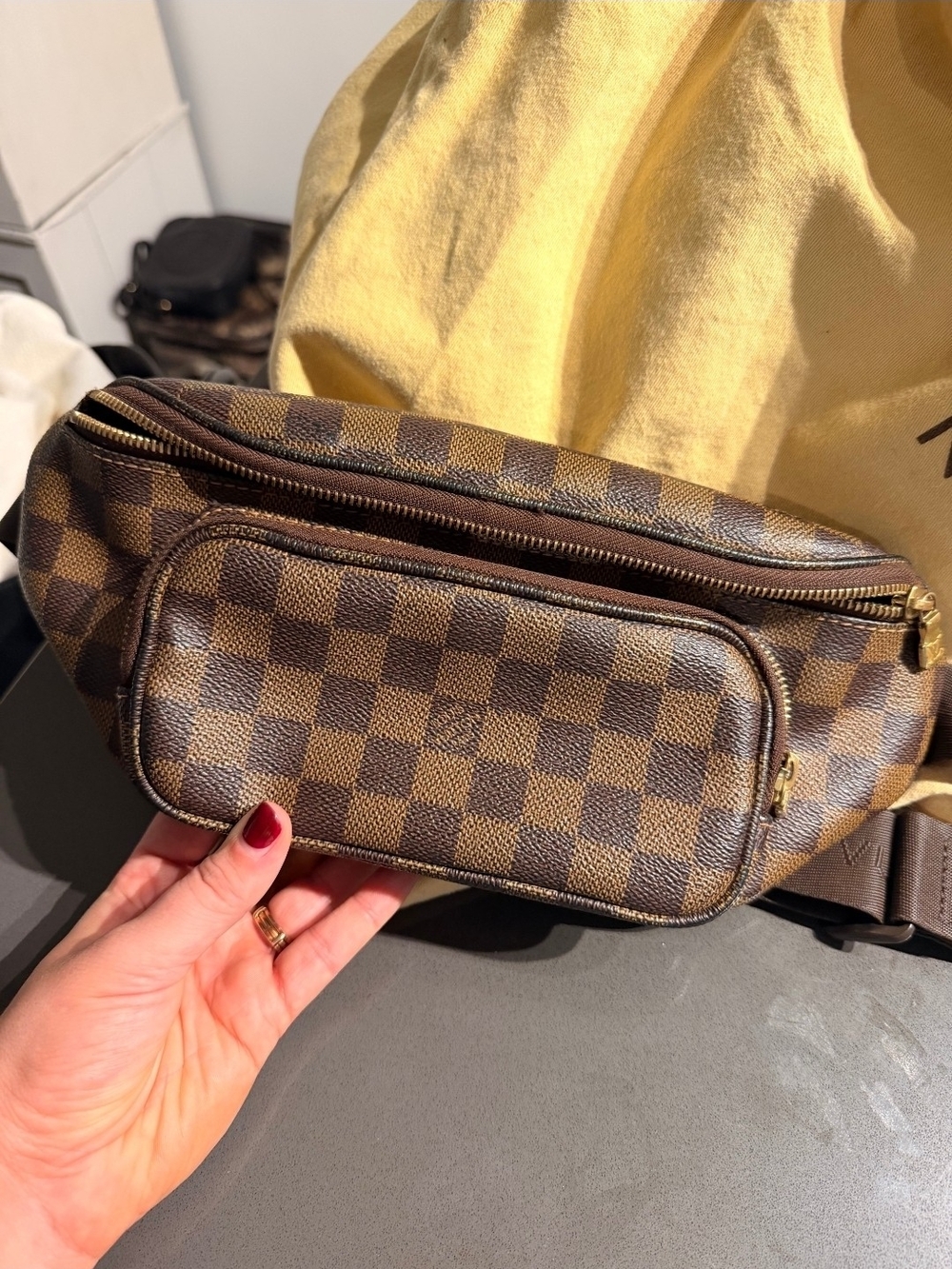Louis Vuitton Brown Damier Ebene Belt Bag with Gold Hardware